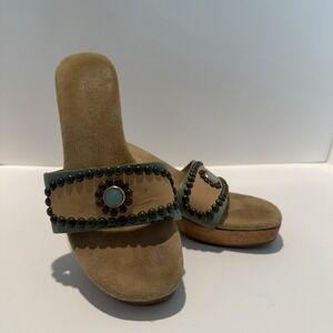 MADELINE Womens 5.5  Brazil Slip On Leather Jeweled Sandals 2.5 in Heels Opentoe